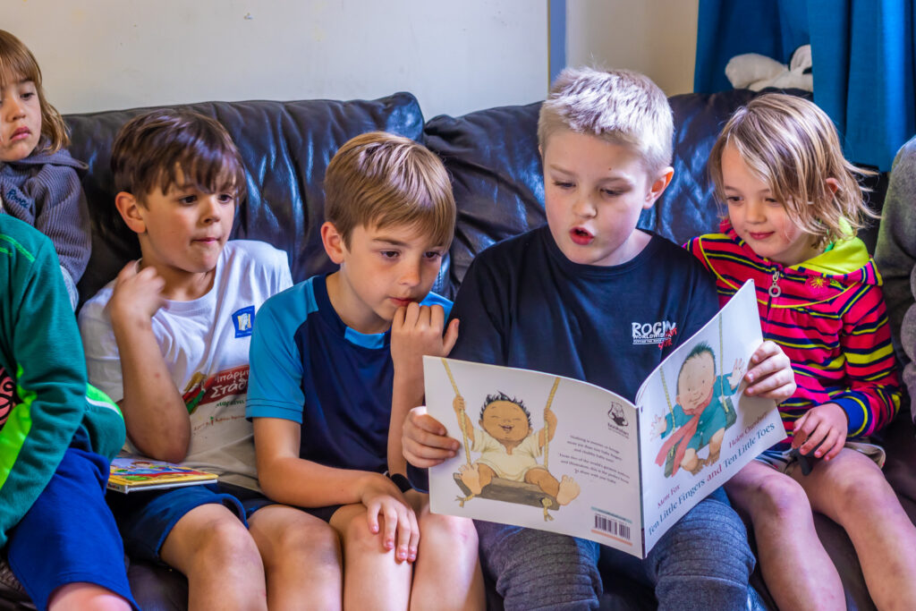 kids reading a book