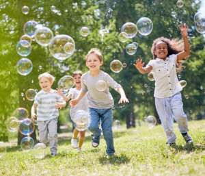kids having fun with bubbles