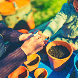 a kid planting some seeds