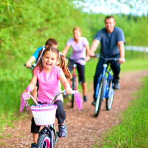 a family biking