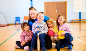 kids in a basketball court