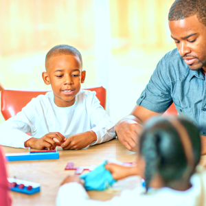 kids playing with their father