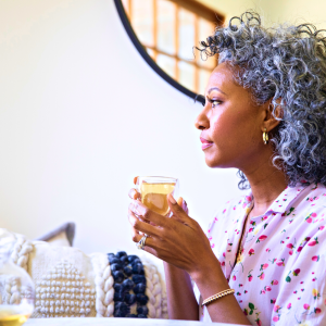 A woman drinking something