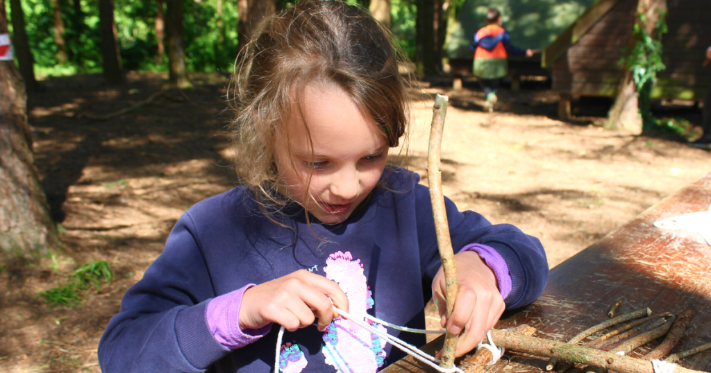 a girl building something